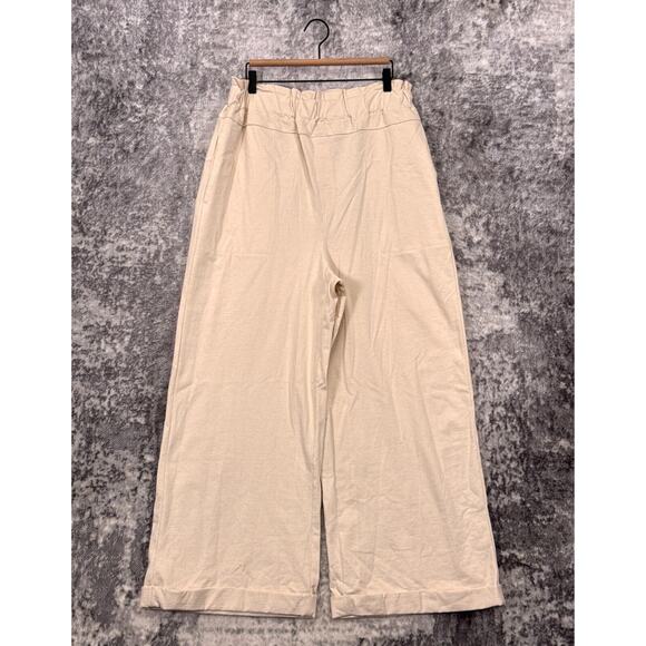 New Free People Palma Beach Pants LARGE Womens Wide Leg Cuffed Relax Ivory Cream - Picture 1 of 7